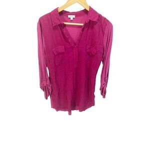 Splendid Shirting Long Sleeve Fuchsia Pink Blouse Sz M Tunic Collared Pocket
